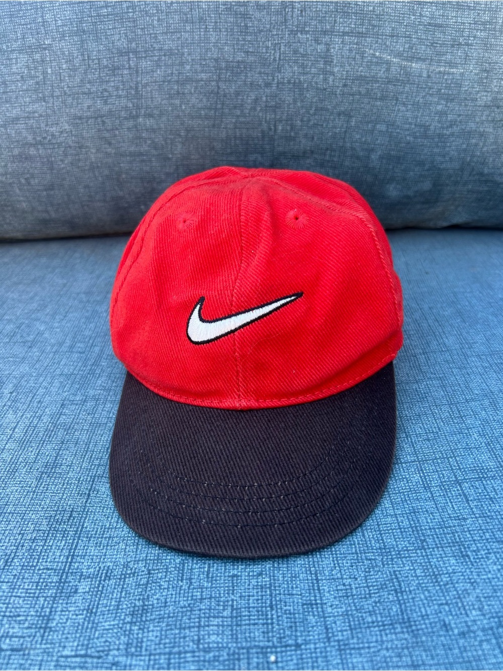 VTG 90s Nike Red‎ Black Two Tone Swoosh Hat Cap Just Do It Made In Taiwan OSFM